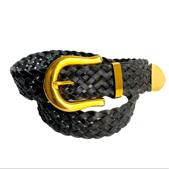 Vintage Accessories Vintage Black Woven Leather Belt Gold Buckle